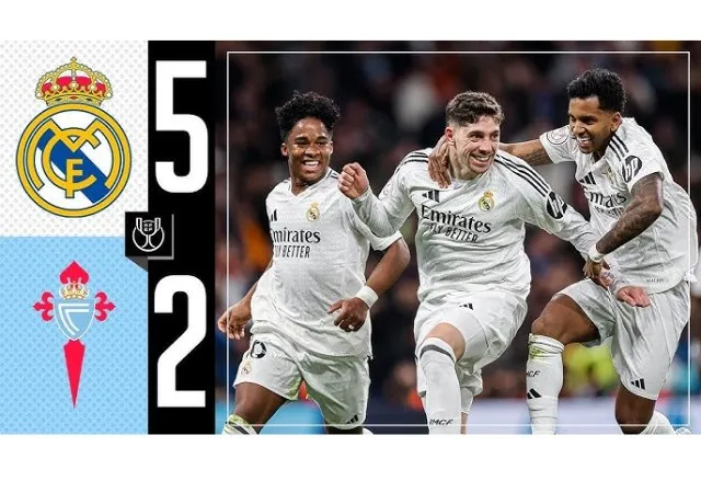 Real có chiến thắng 5-2 trước Celta Vigo tại vòng 16 Copa